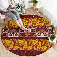 Samoa Siapo and Tapa Round Carpet Pacific Tribal Pattern with Hibiscus Striped Style LT03 - Polynesian Pride