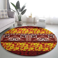 Samoa Siapo and Tapa Round Carpet Pacific Tribal Pattern with Hibiscus Striped Style LT03 - Polynesian Pride