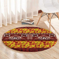 Samoa Siapo and Tapa Round Carpet Pacific Tribal Pattern with Hibiscus Striped Style LT03 - Polynesian Pride
