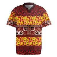 Samoa Siapo and Tapa Rugby Jersey Pacific Tribal Pattern with Hibiscus Striped Style LT03 Red - Polynesian Pride