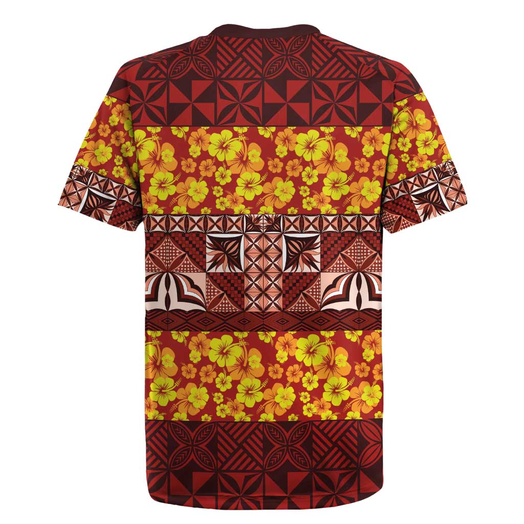 Samoa Siapo and Tapa Rugby Jersey Pacific Tribal Pattern with Hibiscus Striped Style LT03 - Polynesian Pride