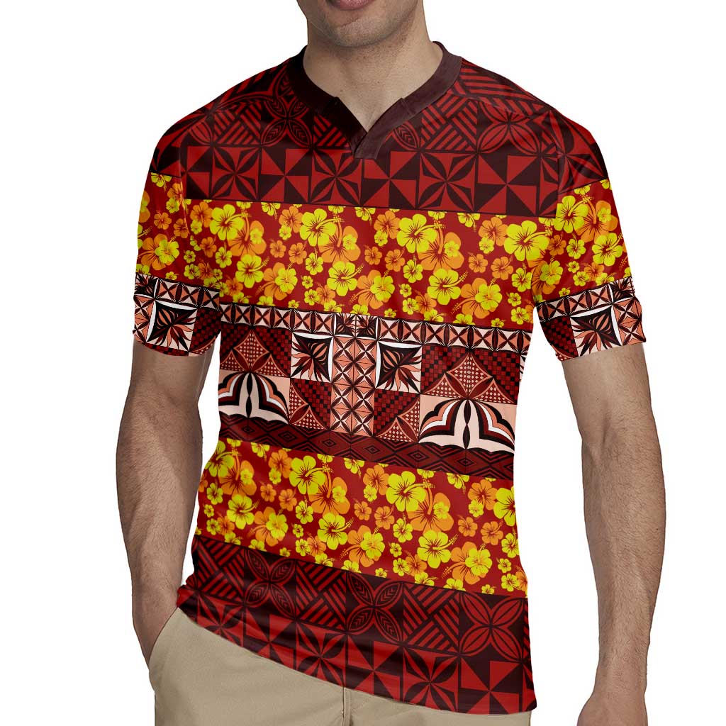 Samoa Siapo and Tapa Rugby Jersey Pacific Tribal Pattern with Hibiscus Striped Style LT03 - Polynesian Pride