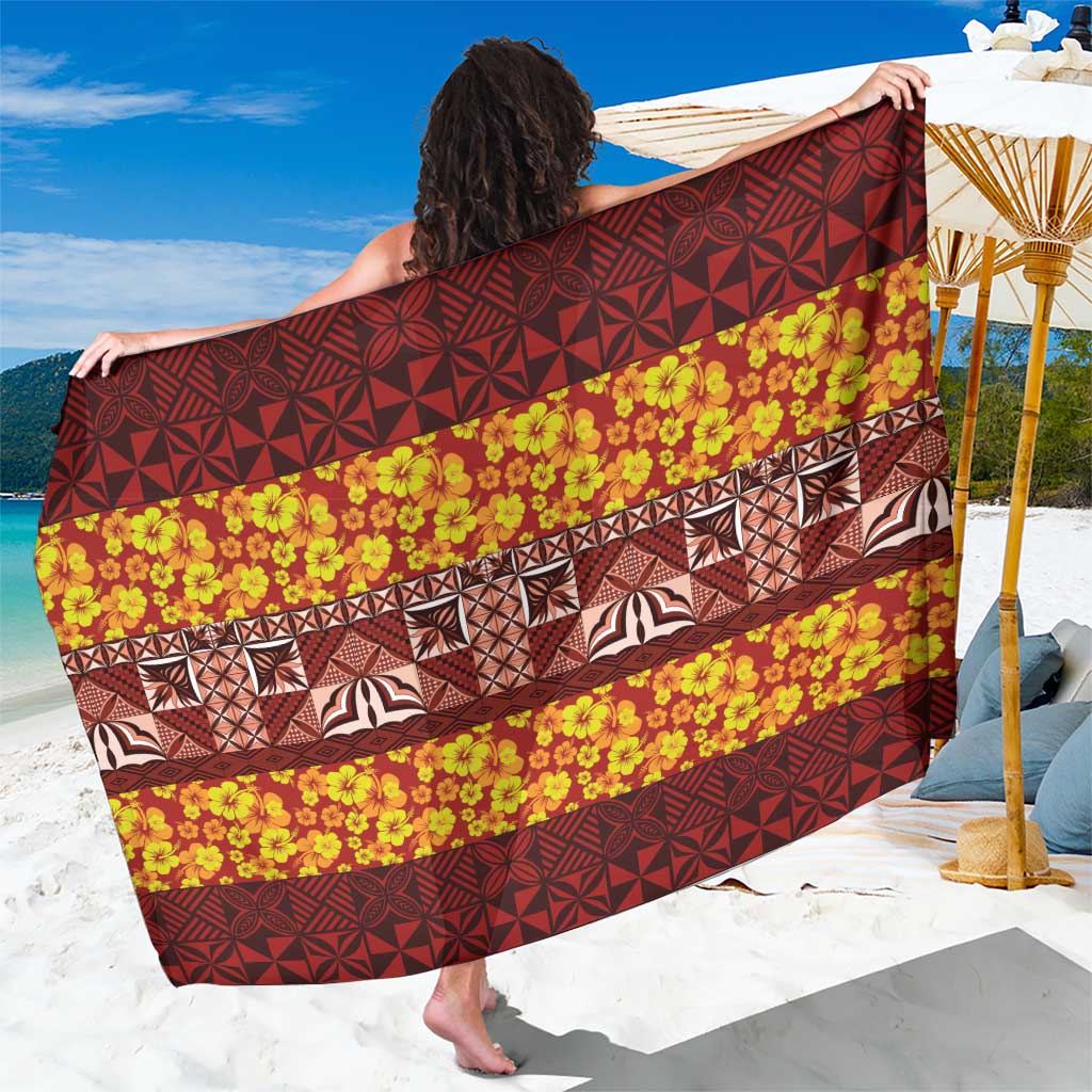 Samoa Siapo and Tapa Sarong Pacific Tribal Pattern with Hibiscus Striped Style LT03 One Size 44 x 66 inches Red - Polynesian Pride
