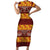 Samoa Siapo and Tapa Short Sleeve Bodycon Dress Pacific Tribal Pattern with Hibiscus Striped Style