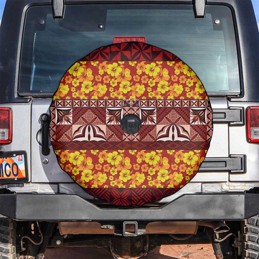 Samoa Siapo and Tapa Spare Tire Cover Pacific Tribal Pattern with Hibiscus Striped Style LT03 Red - Polynesian Pride