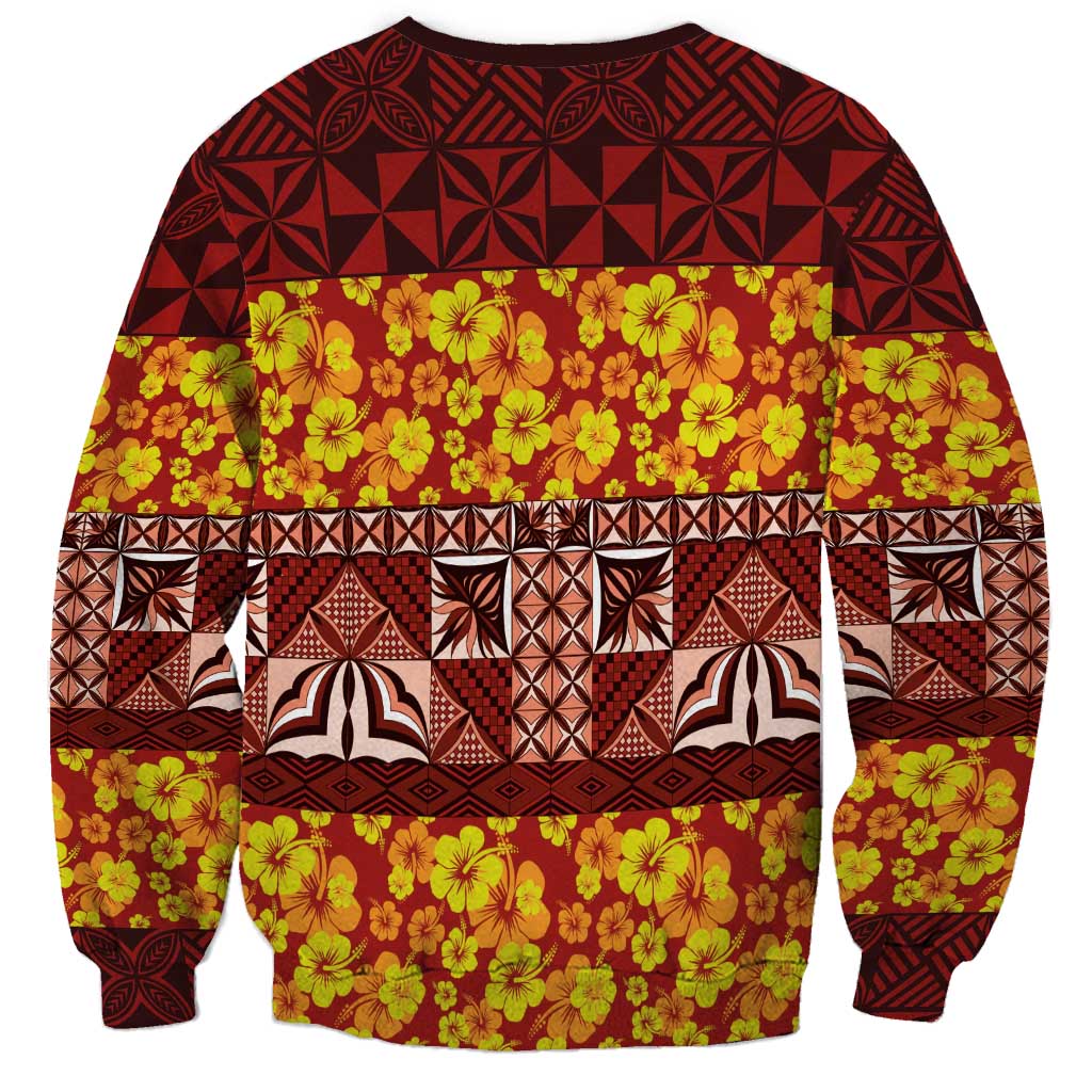 Samoa Siapo and Tapa Sweatshirt Pacific Tribal Pattern with Hibiscus Striped Style LT03 - Polynesian Pride