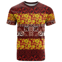 Samoa Siapo and Tapa T Shirt Pacific Tribal Pattern with Hibiscus Striped Style LT03 Red - Polynesian Pride