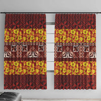 Samoa Siapo and Tapa Window Curtain Pacific Tribal Pattern with Hibiscus Striped Style LT03 With Hooks Red - Polynesian Pride