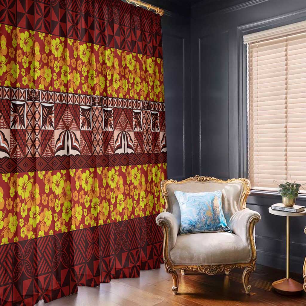 Samoa Siapo and Tapa Window Curtain Pacific Tribal Pattern with Hibiscus Striped Style LT03 - Polynesian Pride