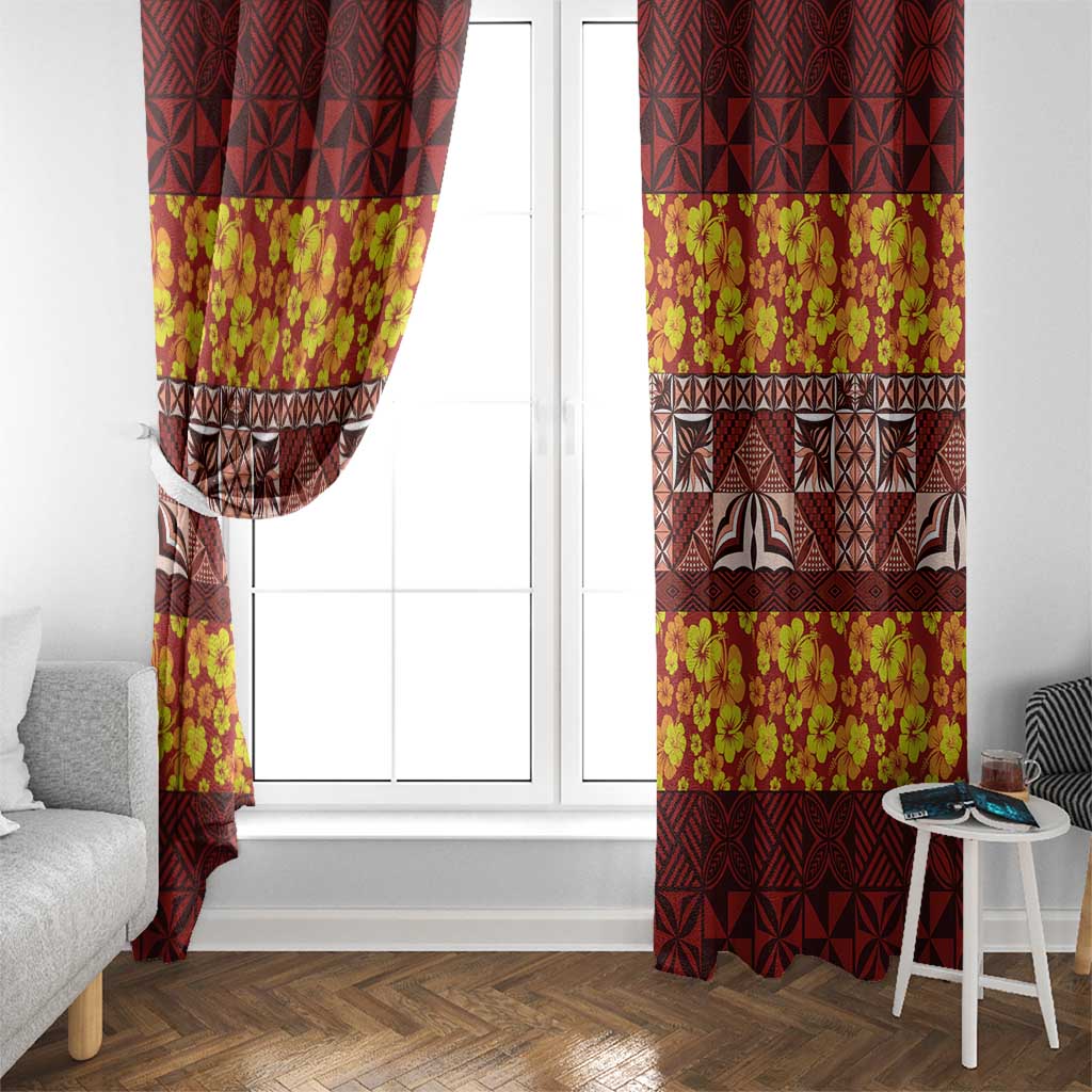 Samoa Siapo and Tapa Window Curtain Pacific Tribal Pattern with Hibiscus Striped Style LT03 - Polynesian Pride
