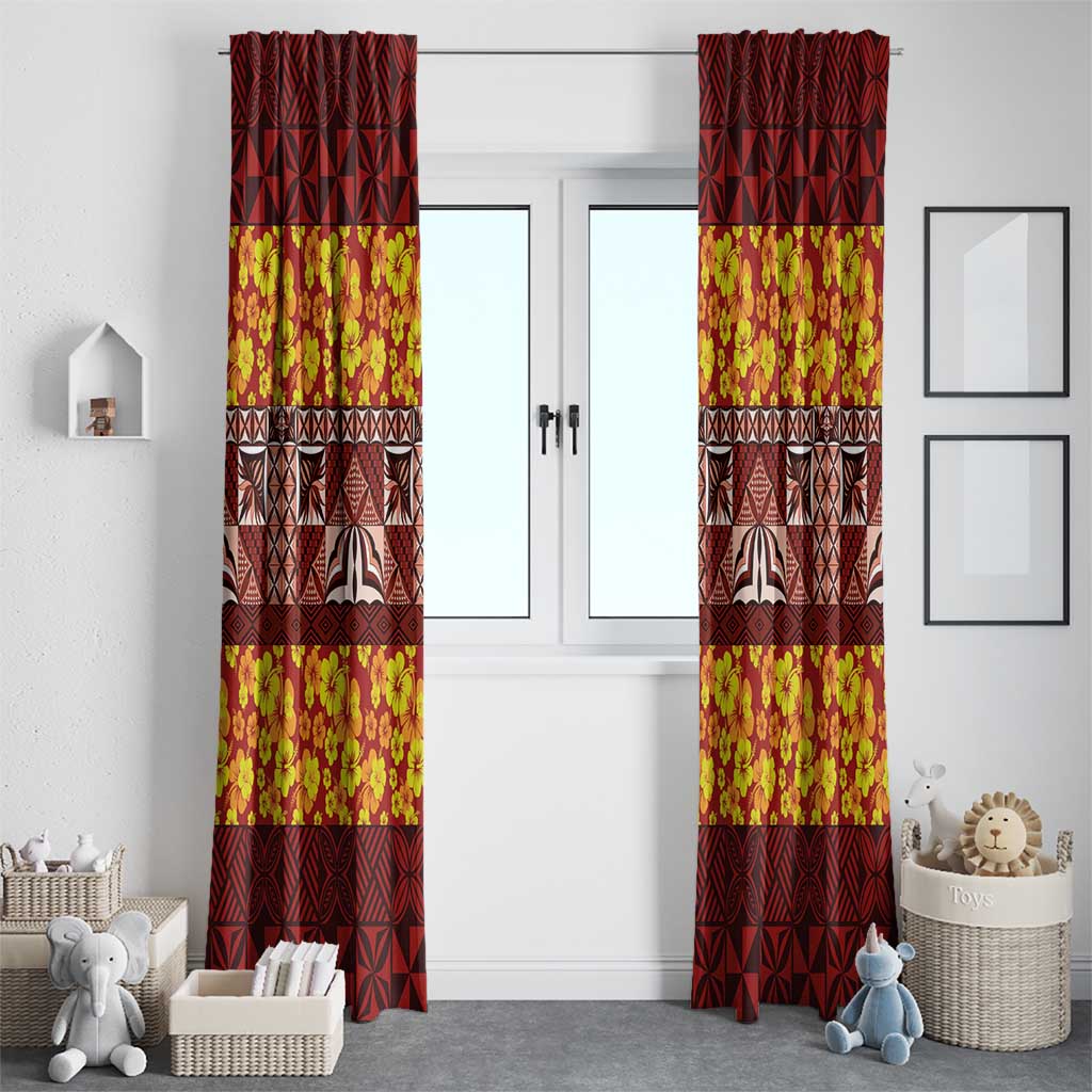 Samoa Siapo and Tapa Window Curtain Pacific Tribal Pattern with Hibiscus Striped Style LT03 - Polynesian Pride
