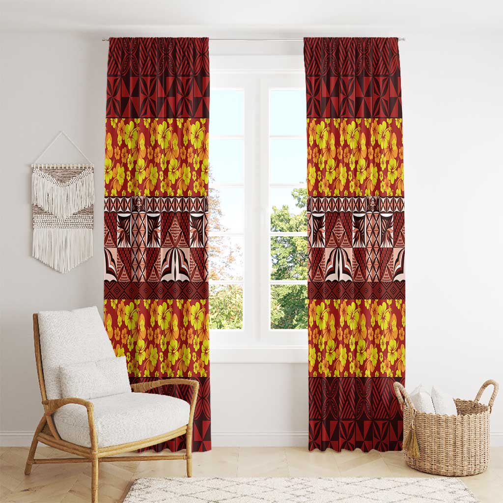 Samoa Siapo and Tapa Window Curtain Pacific Tribal Pattern with Hibiscus Striped Style LT03 - Polynesian Pride
