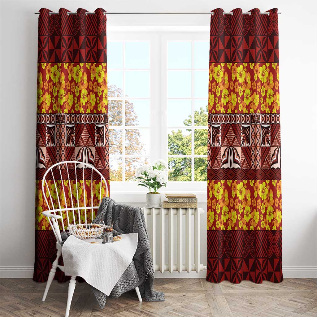 Samoa Siapo and Tapa Window Curtain Pacific Tribal Pattern with Hibiscus Striped Style LT03 - Polynesian Pride
