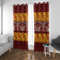 Samoa Siapo and Tapa Window Curtain Pacific Tribal Pattern with Hibiscus Striped Style LT03 With Grommets Red - Polynesian Pride