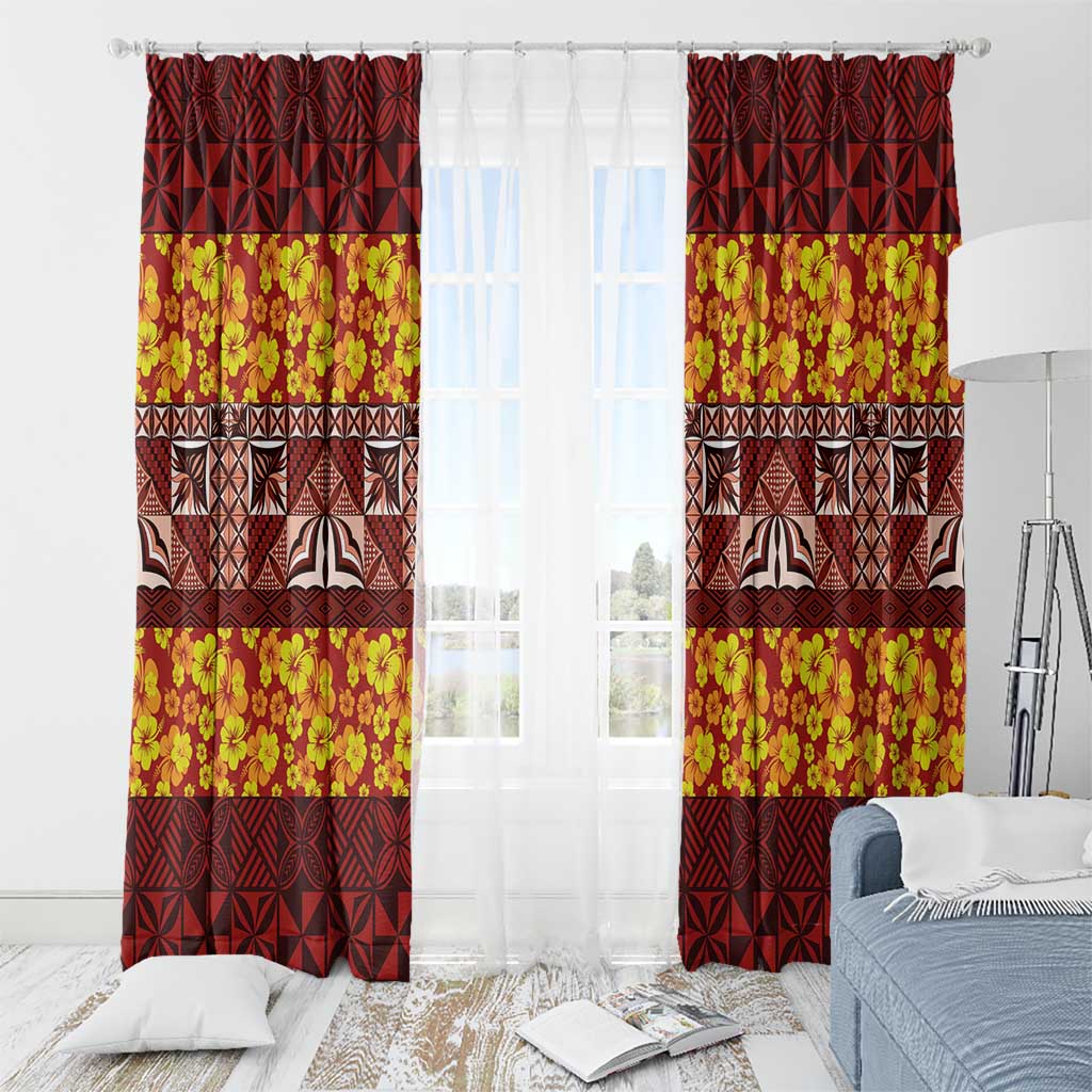 Samoa Siapo and Tapa Window Curtain Pacific Tribal Pattern with Hibiscus Striped Style LT03 - Polynesian Pride