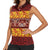 Samoa Siapo and Tapa Women Sleeveless Polo Shirt Pacific Tribal Pattern with Hibiscus Striped Style