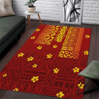 Samoa Tapa Pacific Tribal Pattern Area Rug Hibiscus and Plumeria LT03 Red - Polynesian Pride
