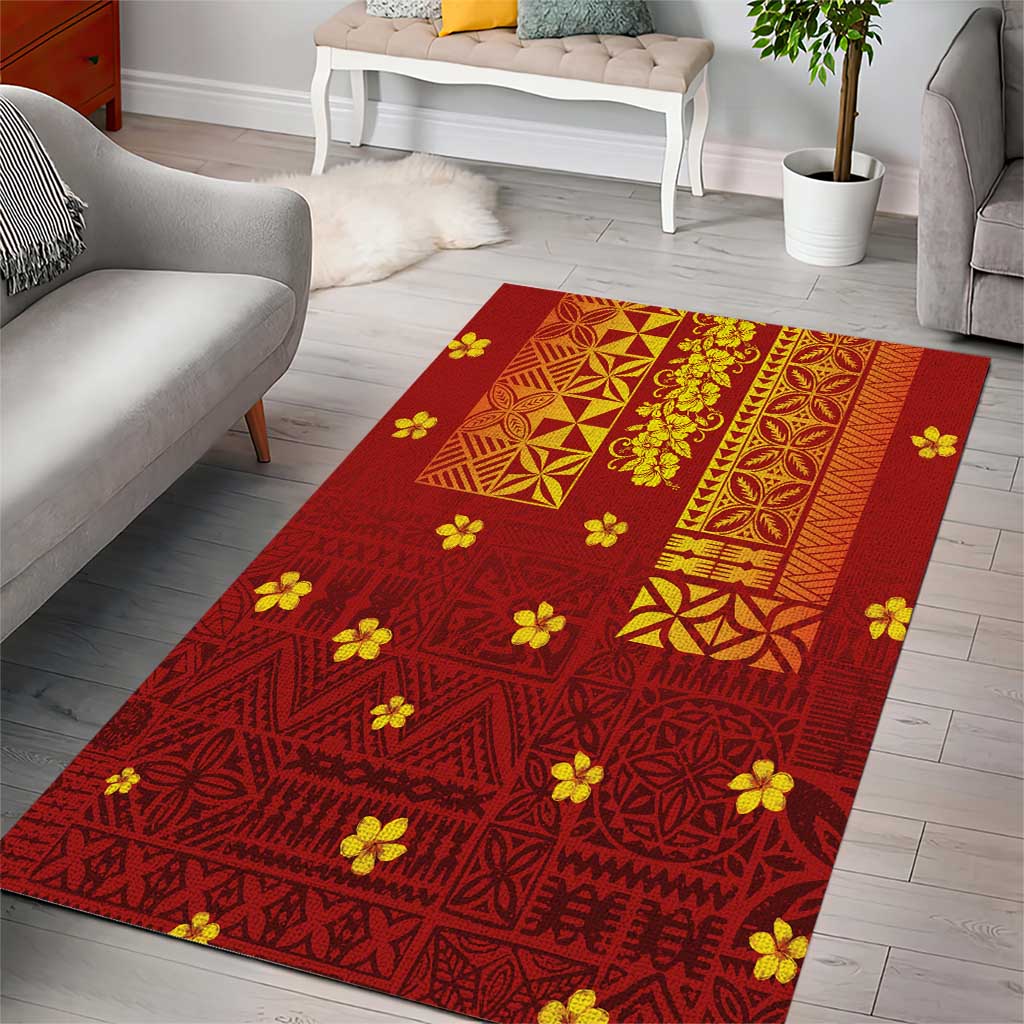 Samoa Tapa Pacific Tribal Pattern Area Rug Hibiscus and Plumeria LT03 - Polynesian Pride