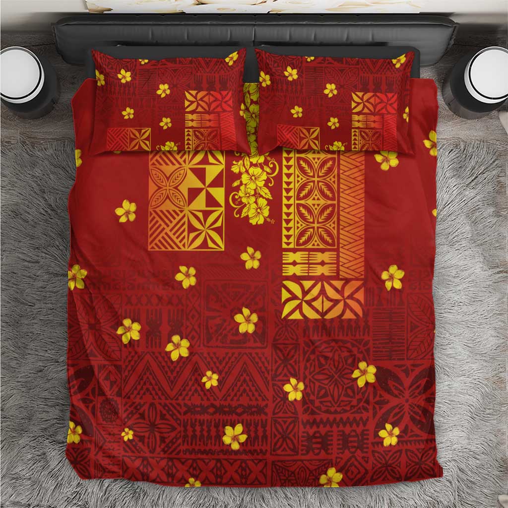 Samoa Tapa Pacific Tribal Pattern Bedding Set Hibiscus and Plumeria LT03 Red - Polynesian Pride