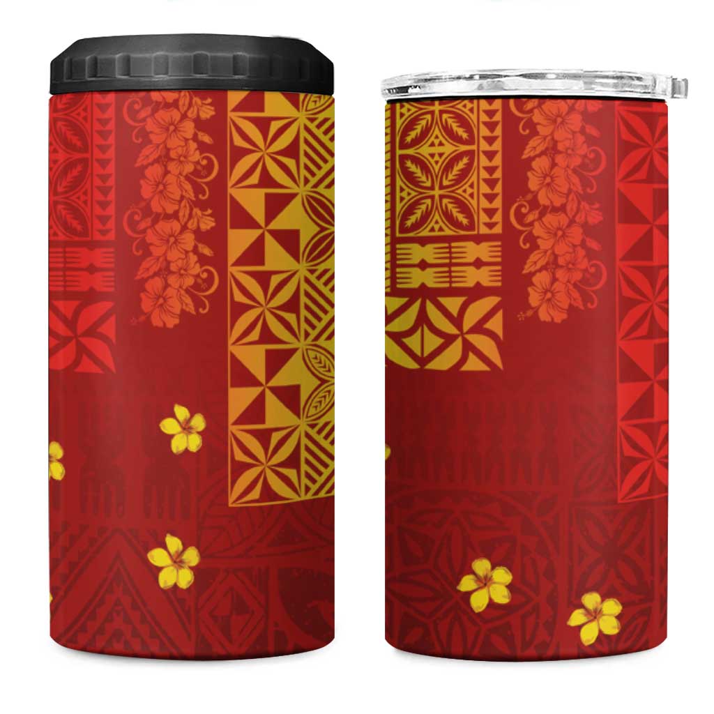 Samoa Tapa Pacific Tribal Pattern 4 in 1 Can Cooler Tumbler Hibiscus and Plumeria LT03 One Size: 16 oz Red - Polynesian Pride
