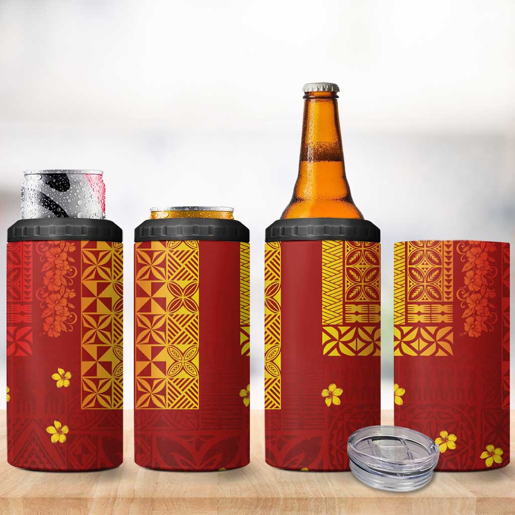 Samoa Tapa Pacific Tribal Pattern 4 in 1 Can Cooler Tumbler Hibiscus and Plumeria LT03 - Polynesian Pride