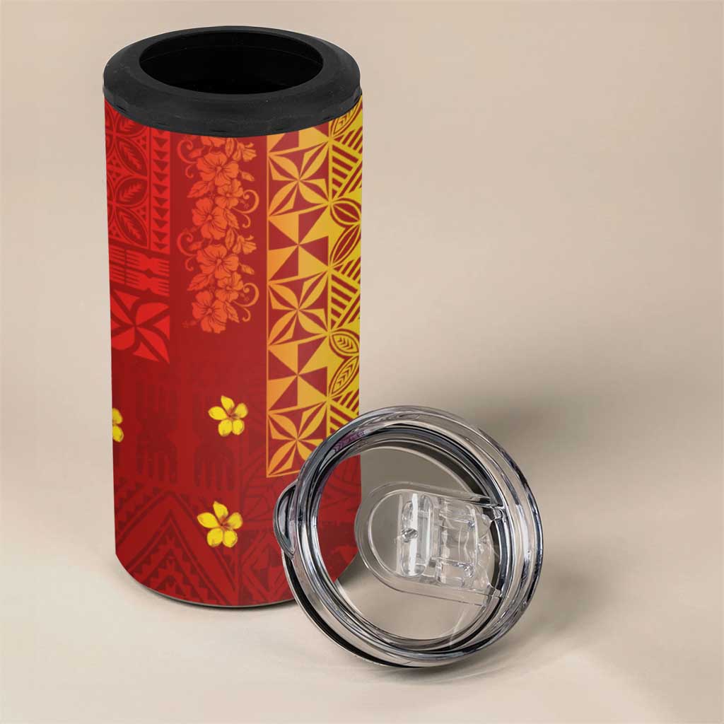 Samoa Tapa Pacific Tribal Pattern 4 in 1 Can Cooler Tumbler Hibiscus and Plumeria LT03 - Polynesian Pride