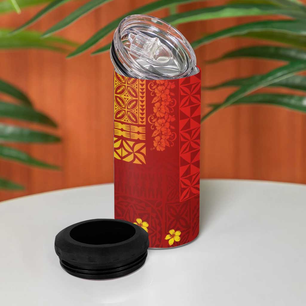 Samoa Tapa Pacific Tribal Pattern 4 in 1 Can Cooler Tumbler Hibiscus and Plumeria LT03 - Polynesian Pride