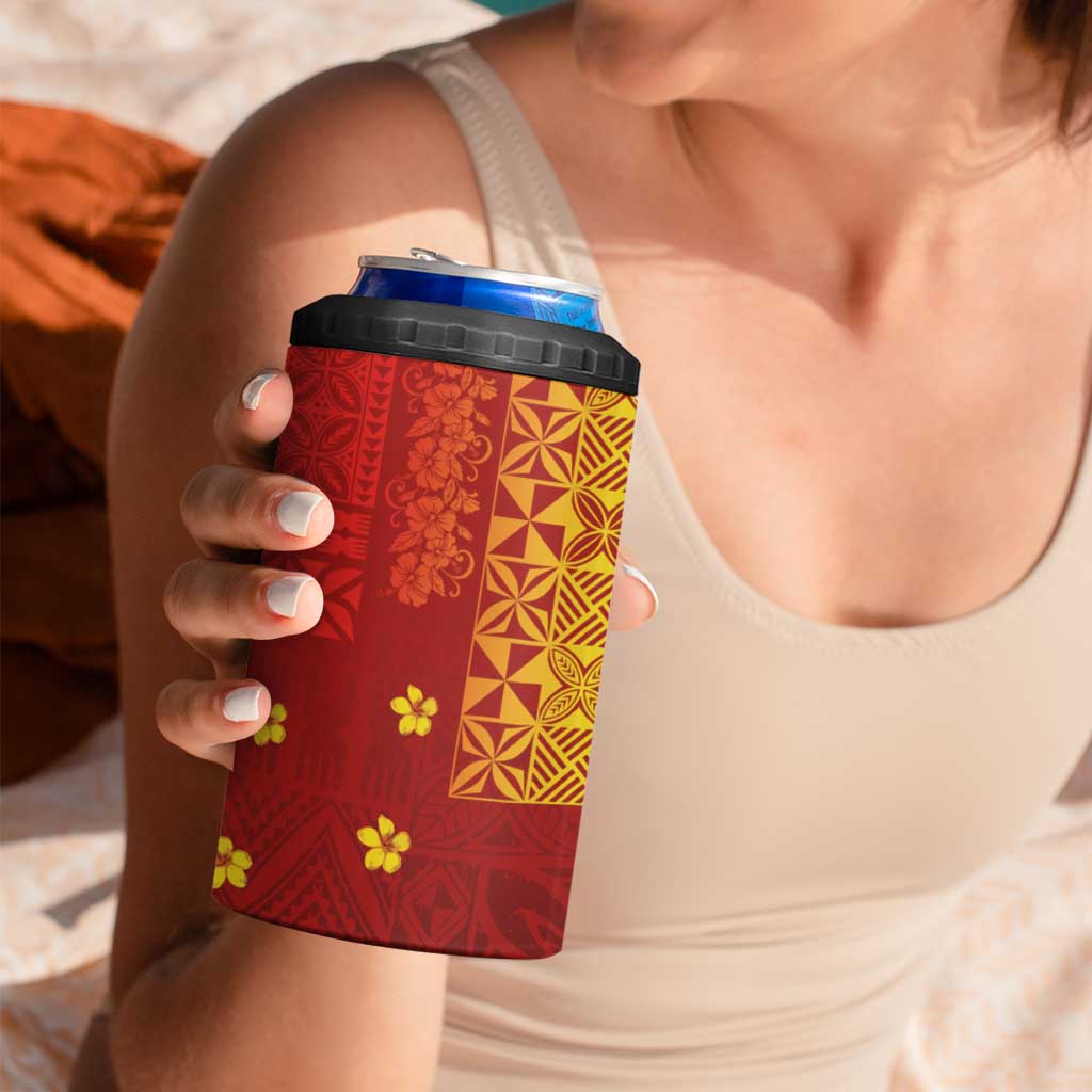 Samoa Tapa Pacific Tribal Pattern 4 in 1 Can Cooler Tumbler Hibiscus and Plumeria LT03 - Polynesian Pride