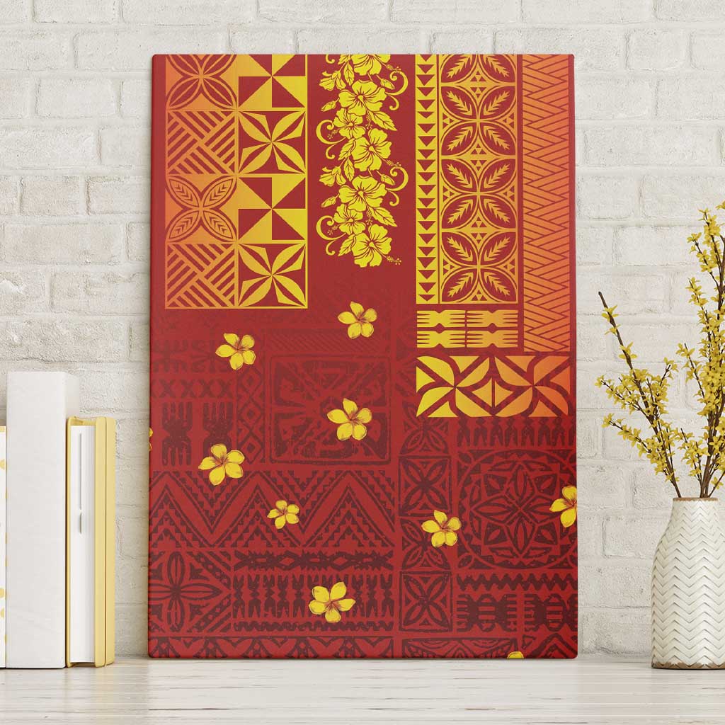 Samoa Tapa Pacific Tribal Pattern Canvas Wall Art Hibiscus and Plumeria LT03 Without Frame Red - Polynesian Pride
