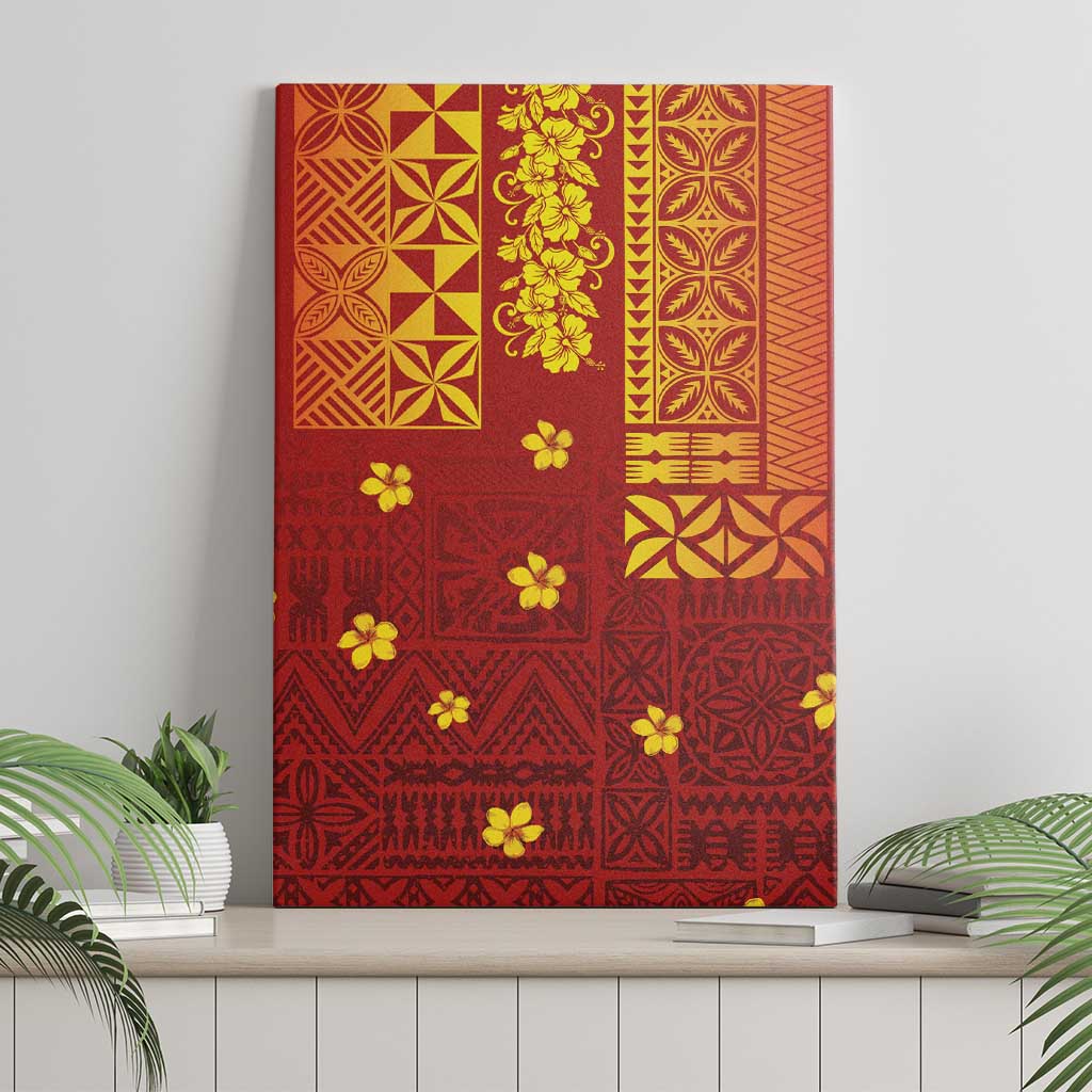 Samoa Tapa Pacific Tribal Pattern Canvas Wall Art Hibiscus and Plumeria LT03 - Polynesian Pride