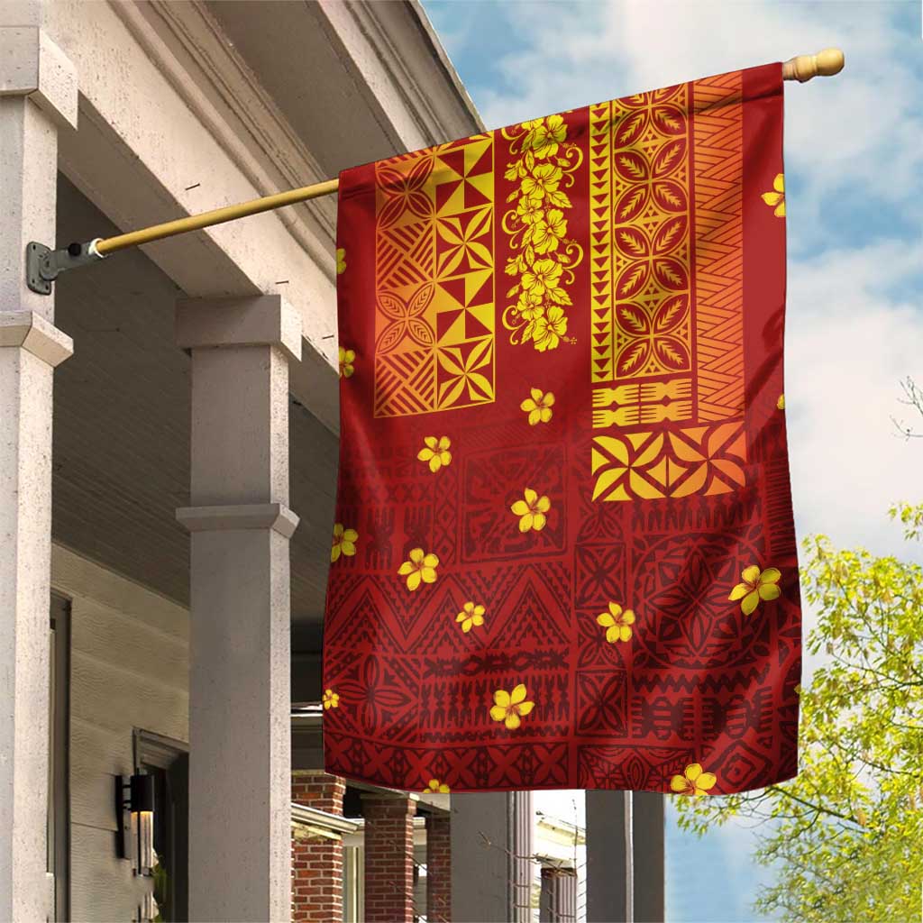 Samoa Tapa Pacific Tribal Pattern Garden Flag Hibiscus and Plumeria LT03 House Flag Red - Polynesian Pride