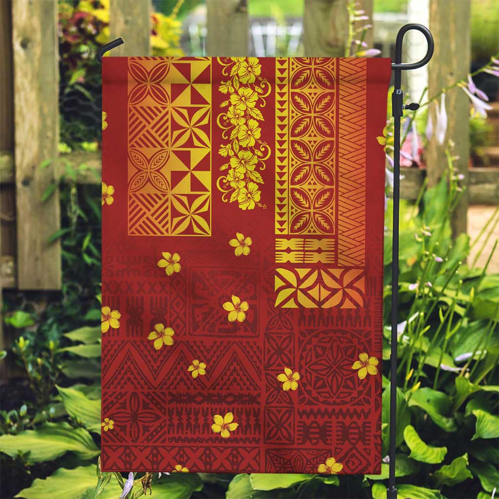 Samoa Tapa Pacific Tribal Pattern Garden Flag Hibiscus and Plumeria LT03 Garden Flag Red - Polynesian Pride