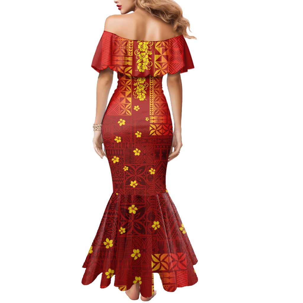 Samoa Tapa Pacific Tribal Pattern Mermaid Dress Hibiscus and Plumeria LT03 - Polynesian Pride