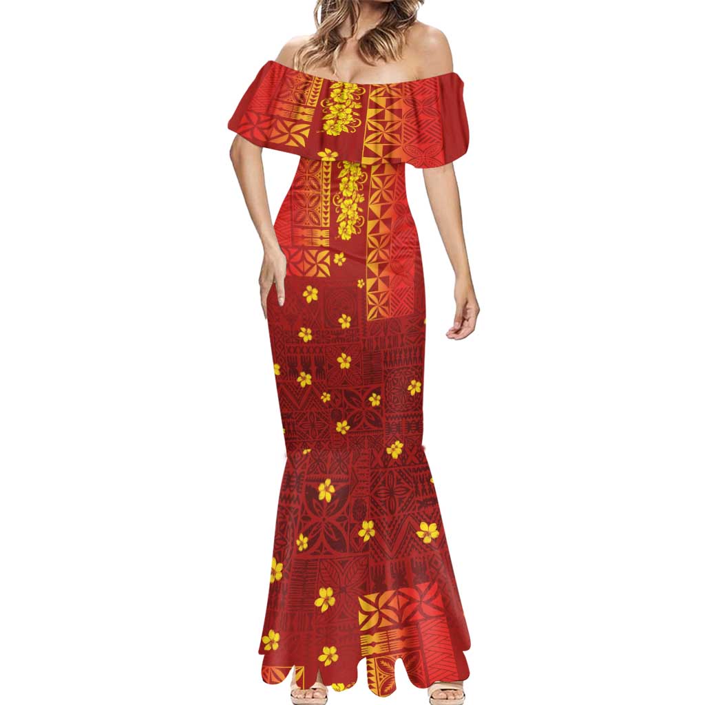 Samoa Tapa Pacific Tribal Pattern Mermaid Dress Hibiscus and Plumeria LT03 - Polynesian Pride