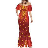 Samoa Tapa Pacific Tribal Pattern Mermaid Dress Hibiscus and Plumeria LT03 - Polynesian Pride