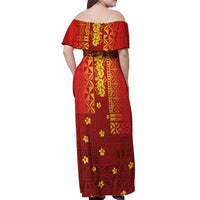 Samoa Tapa Pacific Tribal Pattern Off Shoulder Maxi Dress Hibiscus and Plumeria LT03 - Polynesian Pride