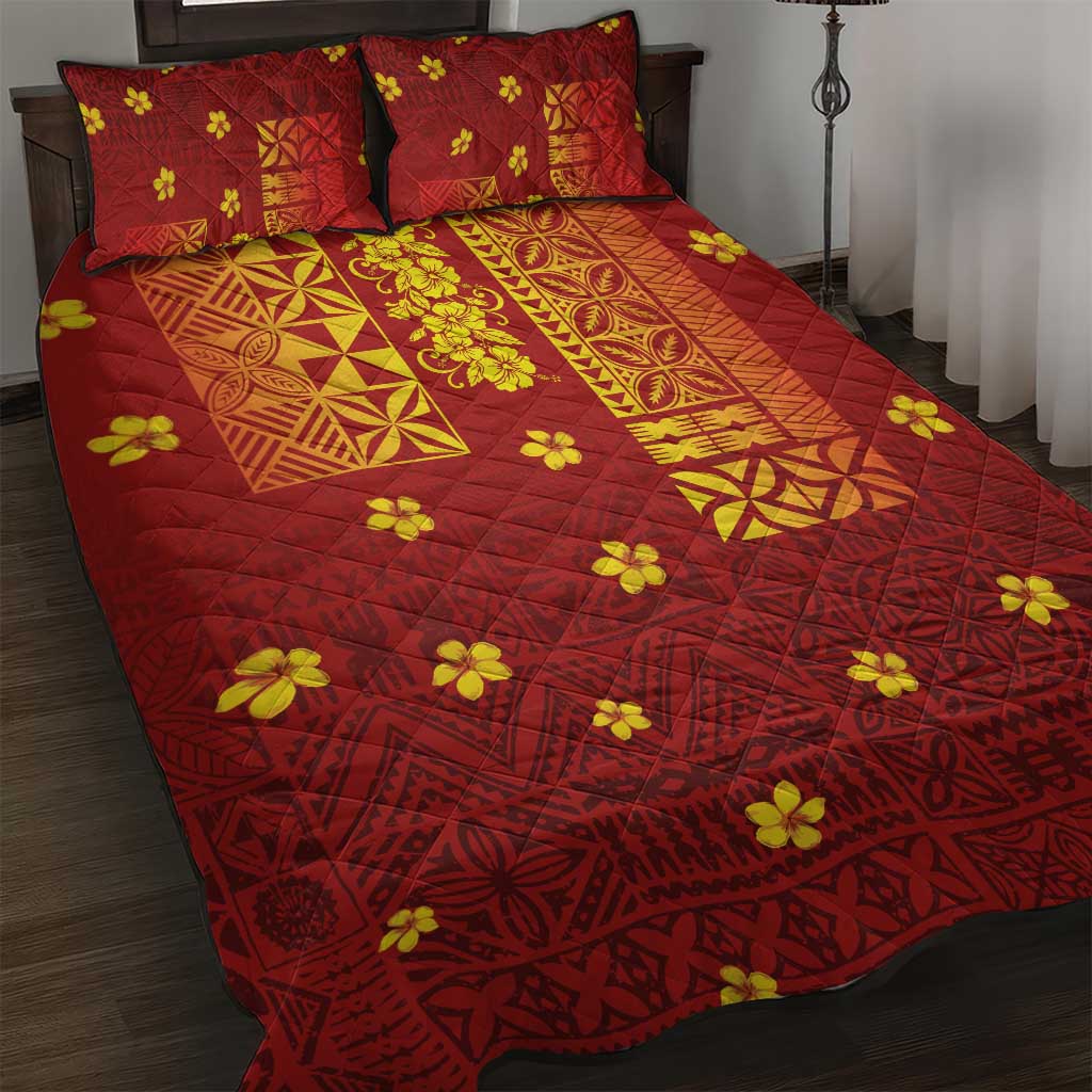 Samoa Tapa Pacific Tribal Pattern Quilt Bed Set Hibiscus and Plumeria LT03 Red - Polynesian Pride