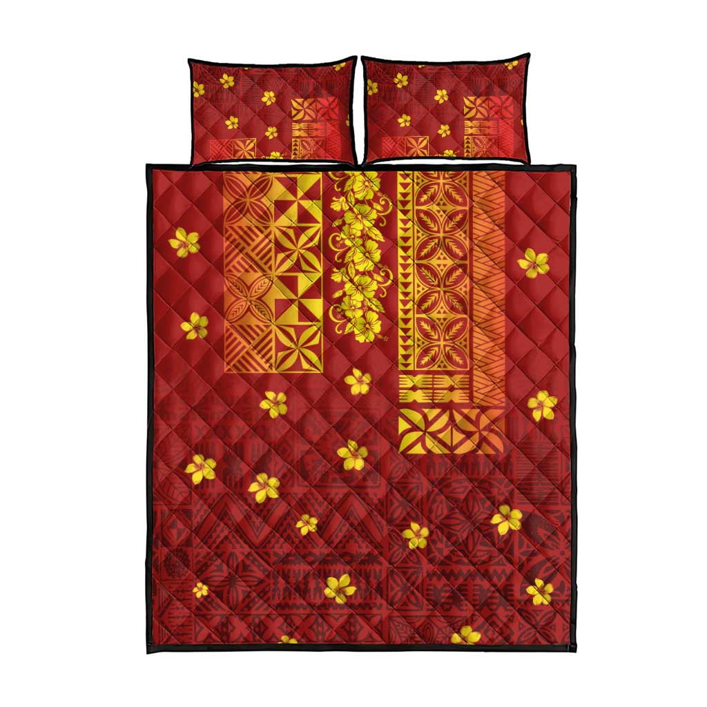 Samoa Tapa Pacific Tribal Pattern Quilt Bed Set Hibiscus and Plumeria LT03 - Polynesian Pride