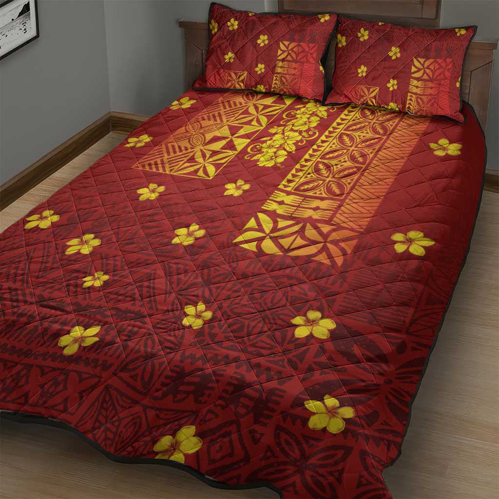 Samoa Tapa Pacific Tribal Pattern Quilt Bed Set Hibiscus and Plumeria LT03 - Polynesian Pride