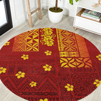 Samoa Tapa Pacific Tribal Pattern Round Carpet Hibiscus and Plumeria LT03 Red - Polynesian Pride
