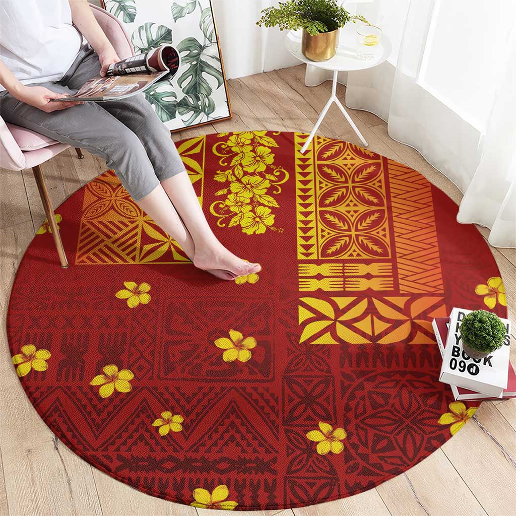 Samoa Tapa Pacific Tribal Pattern Round Carpet Hibiscus and Plumeria LT03 - Polynesian Pride