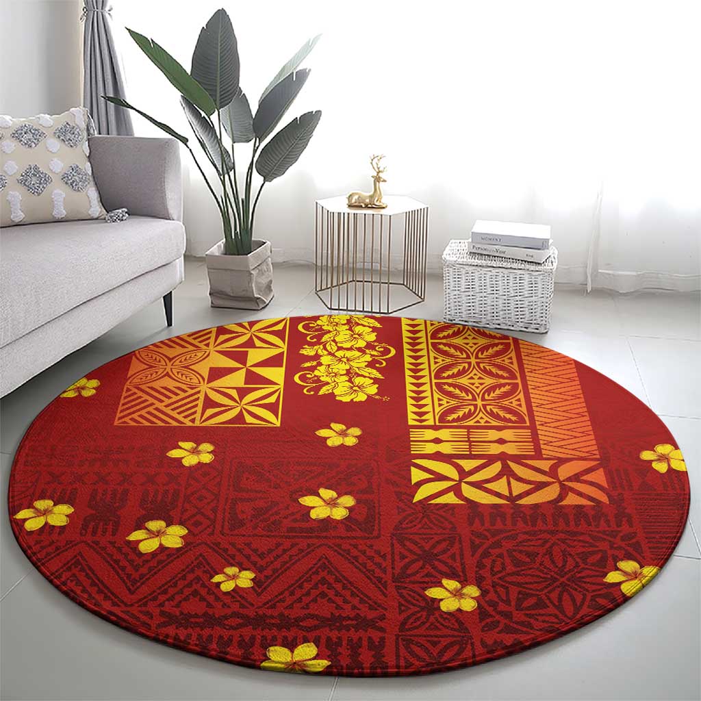 Samoa Tapa Pacific Tribal Pattern Round Carpet Hibiscus and Plumeria LT03 - Polynesian Pride