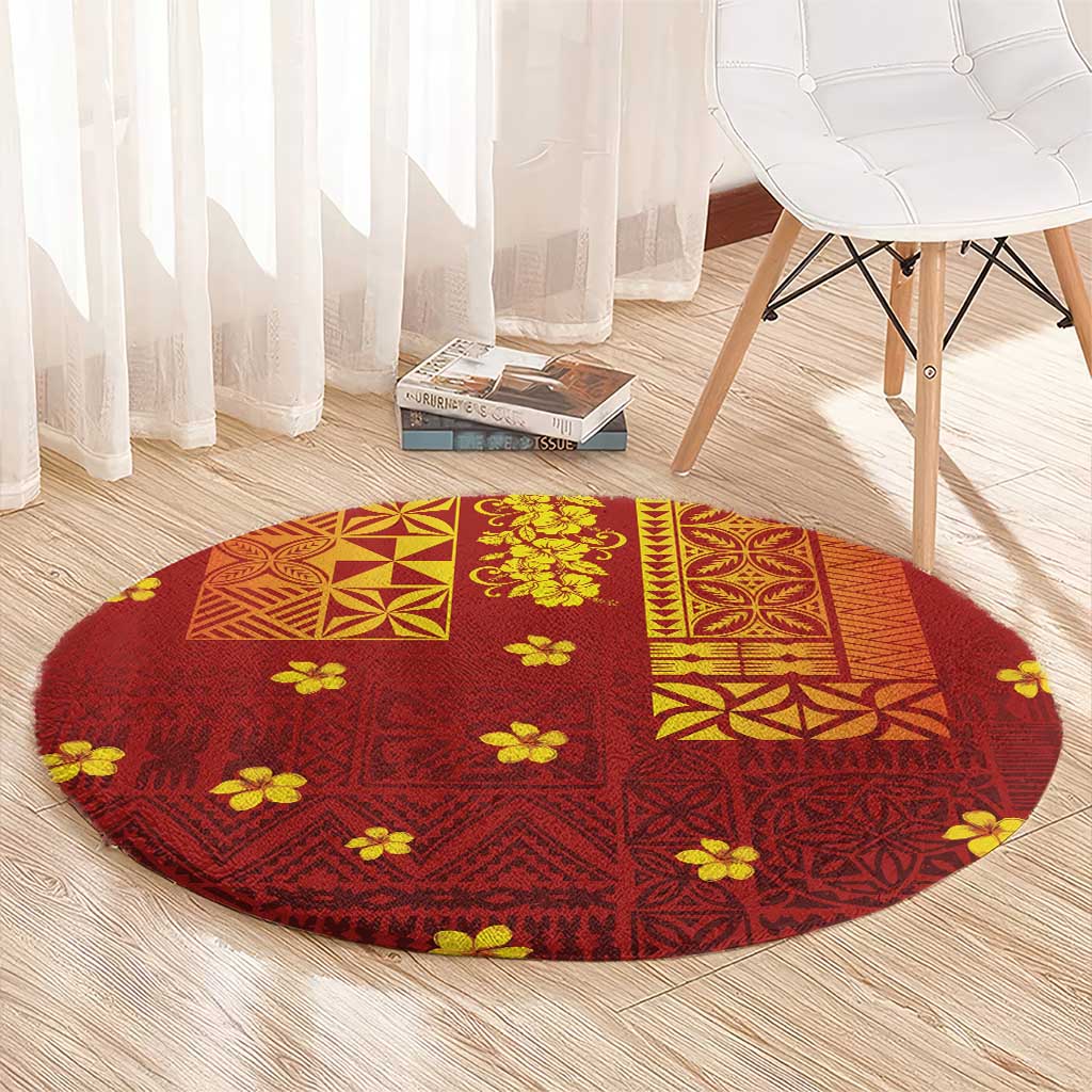 Samoa Tapa Pacific Tribal Pattern Round Carpet Hibiscus and Plumeria LT03 - Polynesian Pride