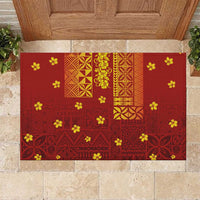 Samoa Tapa Pacific Tribal Pattern Rubber Doormat Hibiscus and Plumeria LT03 Red - Polynesian Pride
