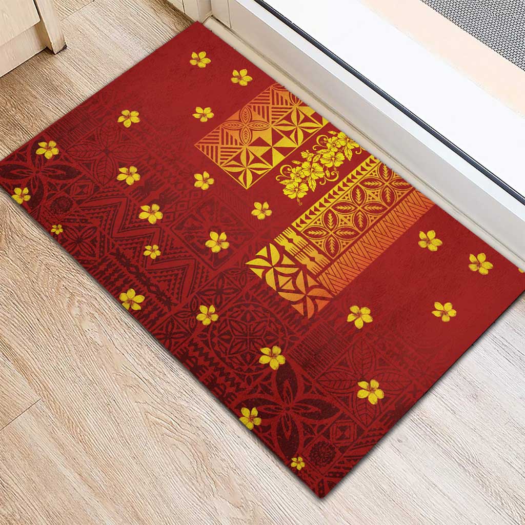 Samoa Tapa Pacific Tribal Pattern Rubber Doormat Hibiscus and Plumeria LT03 - Polynesian Pride
