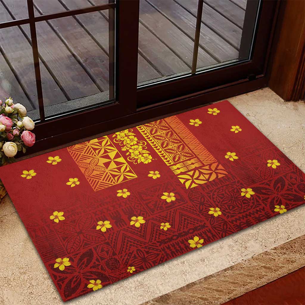 Samoa Tapa Pacific Tribal Pattern Rubber Doormat Hibiscus and Plumeria LT03 - Polynesian Pride