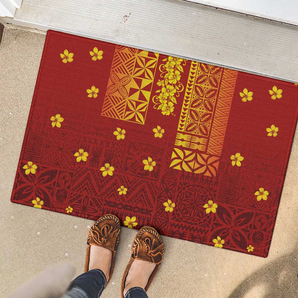 Samoa Tapa Pacific Tribal Pattern Rubber Doormat Hibiscus and Plumeria LT03 - Polynesian Pride