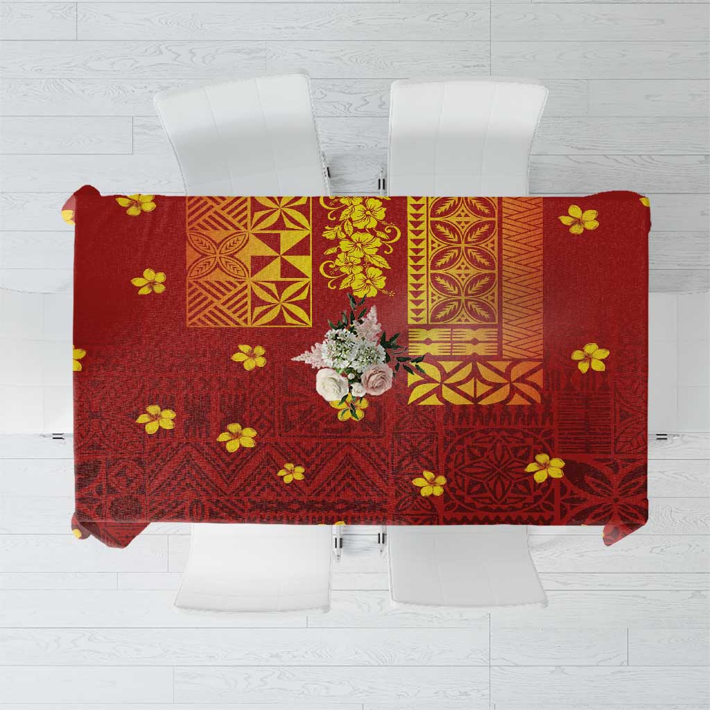 Samoa Tapa Pacific Tribal Pattern Tablecloth Hibiscus and Plumeria