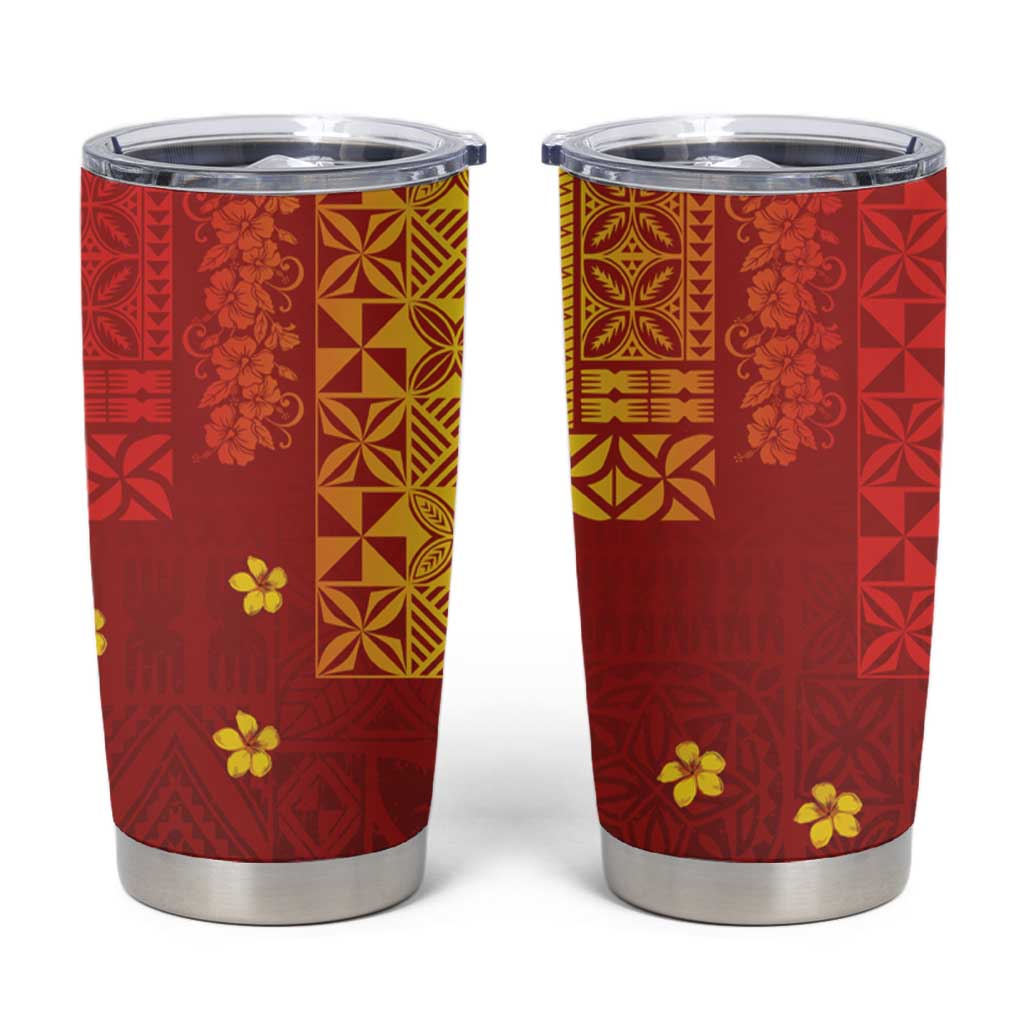 Samoa Tapa Pacific Tribal Pattern Tumbler Cup Hibiscus and Plumeria LT03 Red - Polynesian Pride
