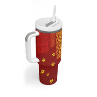 Samoa Tapa Pacific Tribal Pattern Tumbler With Handle Hibiscus and Plumeria LT03 - Polynesian Pride